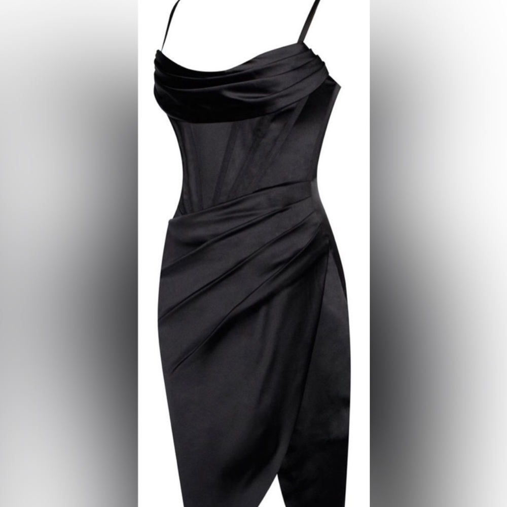 CHI CHI LONDON - Elegant Black Draped Corseted Evening Dress
